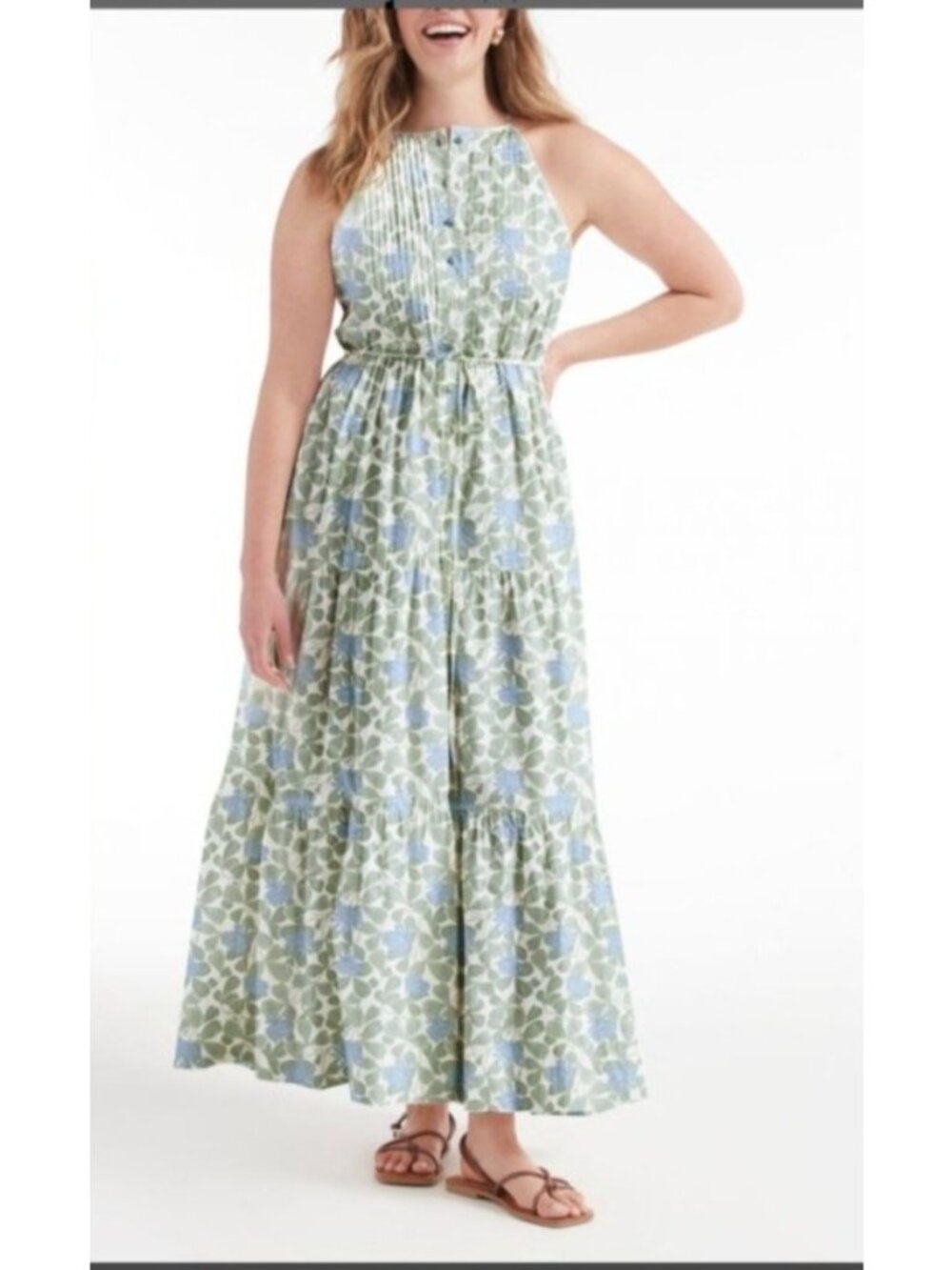 Hermoza linen Hilda maxi dress sz large Floral pleated sleeveless tiered new